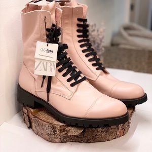 COPY - Pink Leather Lace Up Ankle Boots